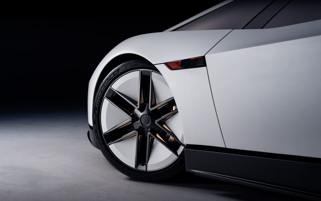 Close-up of the Roadster’s thin-spoke wheel